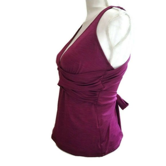 Athena Swim Tankini Womens 32 B/C Purple Criss Cross Wrap Straps Plunge Neckline - Picture 6 of 9